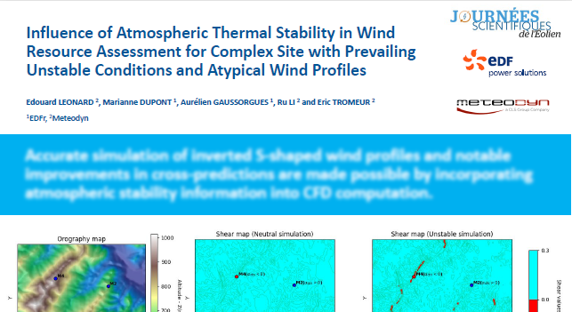 Poster : Influence de la stabilité thermique atmosphérique dans l’évaluation de la ressource éolienne pour les sites complexes présentant des conditions instables et des profils de vent atypiques